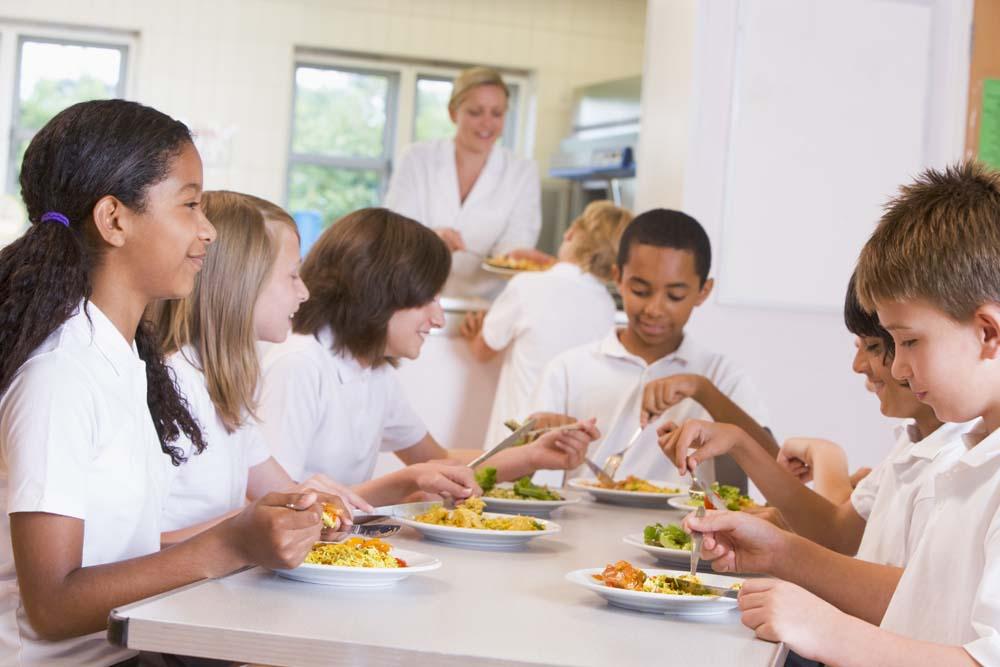Children eating a meal at school